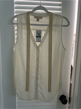 NEW Michael Kors Cream Sleeveless Top with Gold Stud Trim